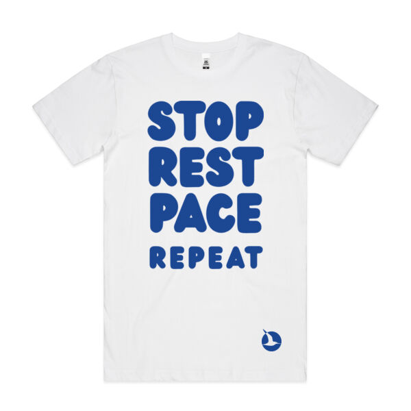 STOP REST PACE REPEAT Unisex Tee - Blue Print Thumbnail