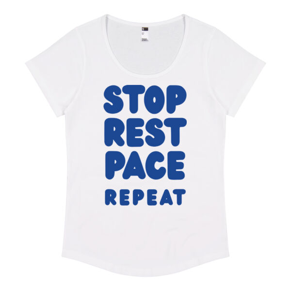 STOP REST PACE REPEAT Womens Scoop Neck Tee - Blue Print Thumbnail