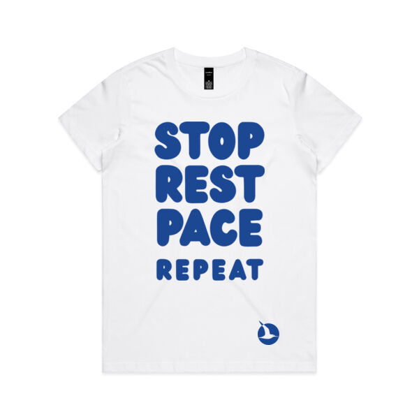 STOP REST PACE REPEAT Womens Crew Neck Tee - Blue Print Thumbnail