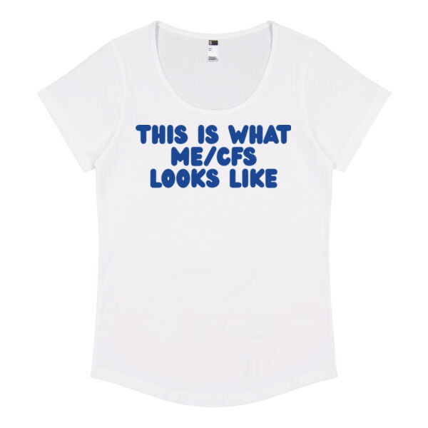 THIS IS WHAT ME/CFS LOOKS LIKE Womens Scoop Neck Tee - Blue Print Thumbnail